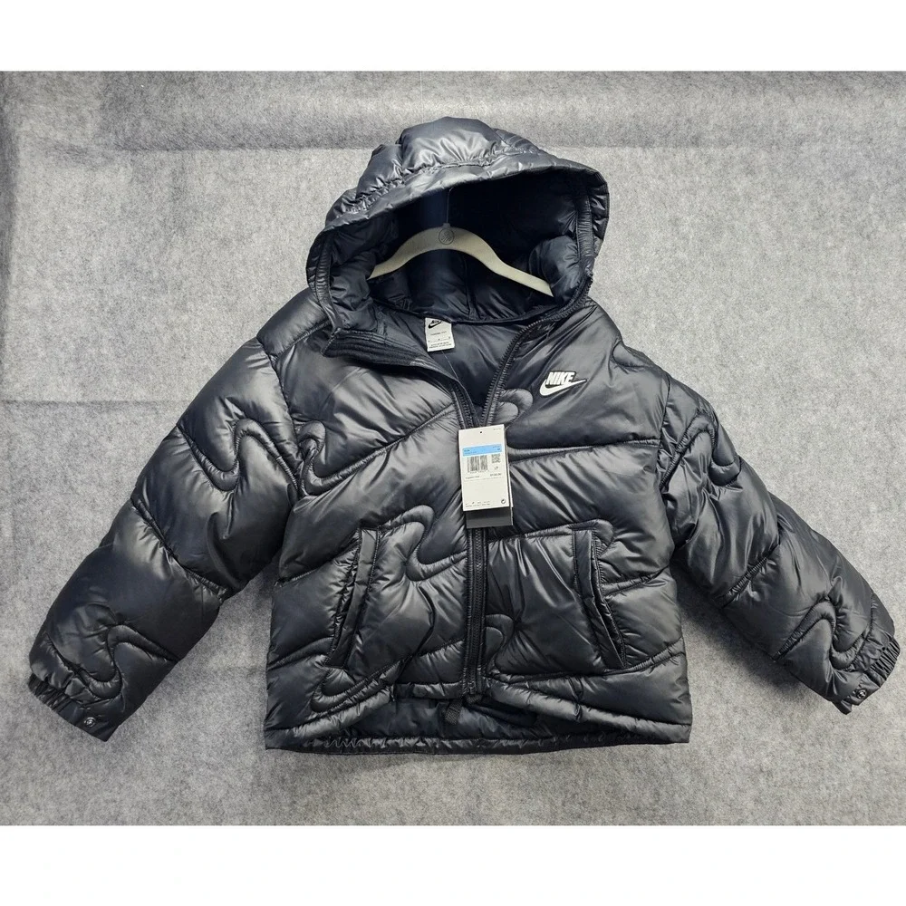 Nike‎ Kids Therma-FIT All Over Swoosh Quilted Puffer Jacket Black FD2841-010 M
